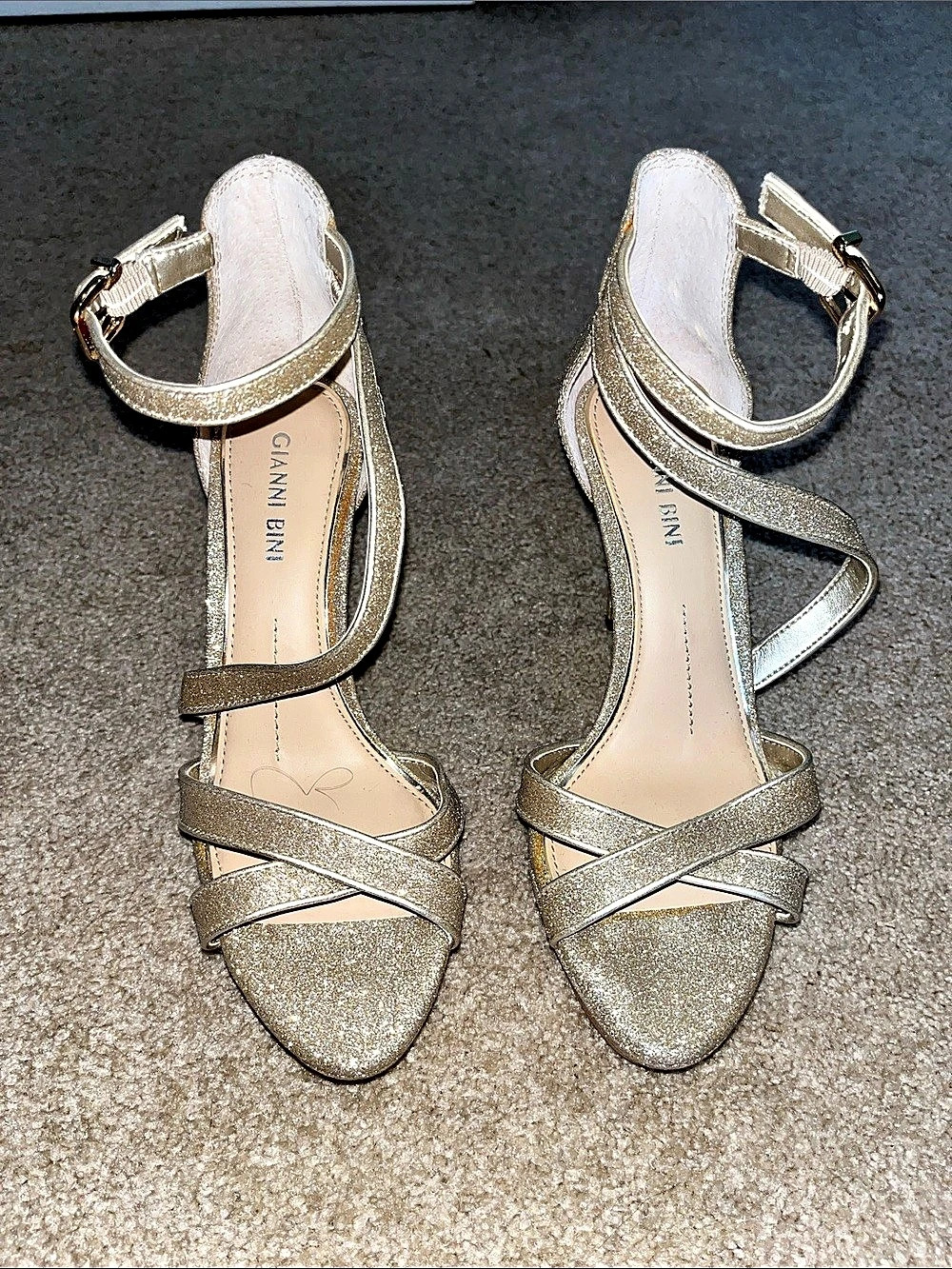 Gianni Bini Gold Glitter Strappy Heels US 6.5